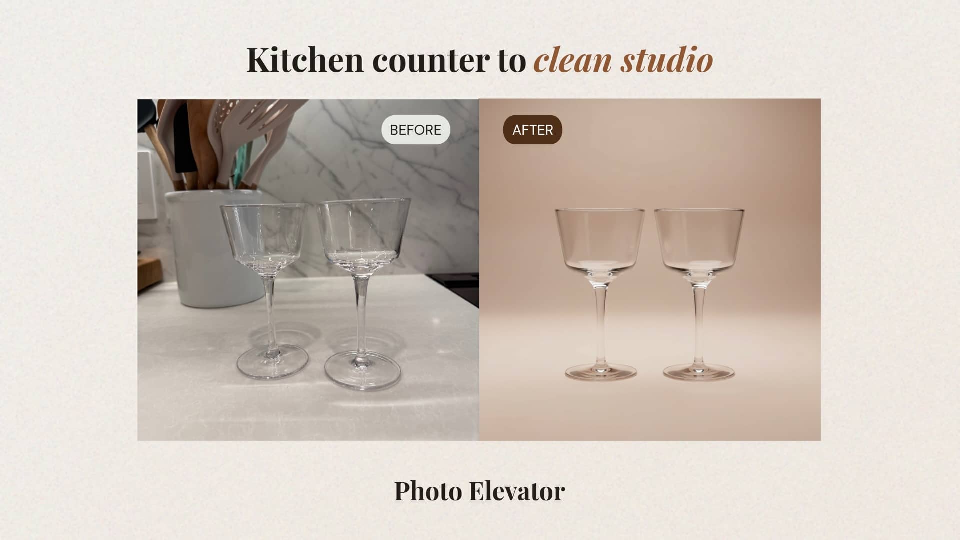 Reduce time setting up an aesthetic scene to capture your products. Send it to Photo Elevator.